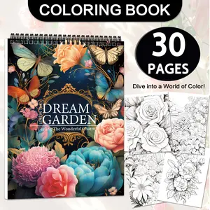An adult coloring book, Activity book, Doodle books, with a dream garden theme, A4 with pages that can be flipped 360 degrees, featuring a YO spiral binding design, showcases fantastical plants and surreal ecological styles, a perfect Valentine's Day gift