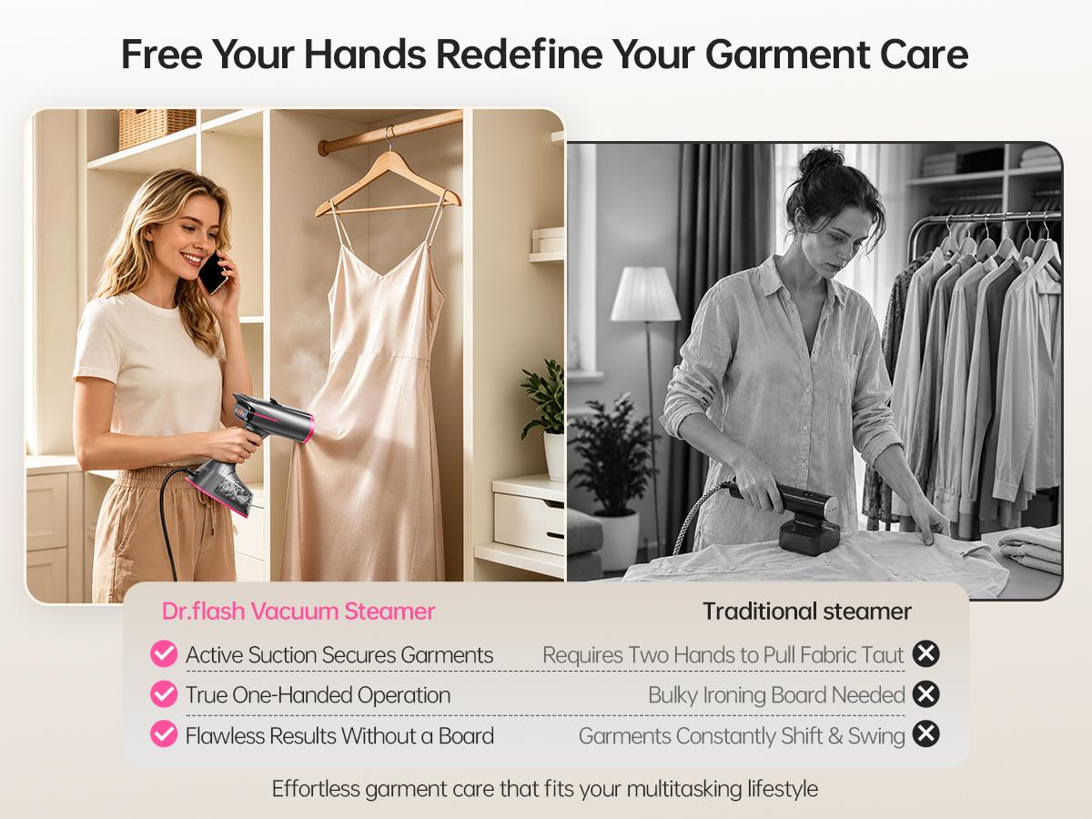 Dr.flash Vacuum Garment Steamer, Suction Steamer &Iron 2 In 1,270ml Big Capacity, 1400W Handheld Clothes Steamer, Portable Travel & Household Iron for Clothes, Fabrics, Large Cerannic Heat Panel Dr.flash Vacuum Garment Steamer, Suction Steamer &Iron 2 In 1,270ml Big Capacity, 1400W Handheld Clothes Steamer, Portable Travel & Household Iron for Clothes, Fabrics, Large Cerannic Heat Panel