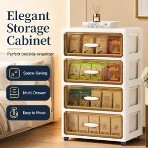 Transparent Drawer Storage Cabinet, 3/4/5/6-Tier Rolling Bedside Organizer for Bedroom Bathroom Dorm Small Spaces