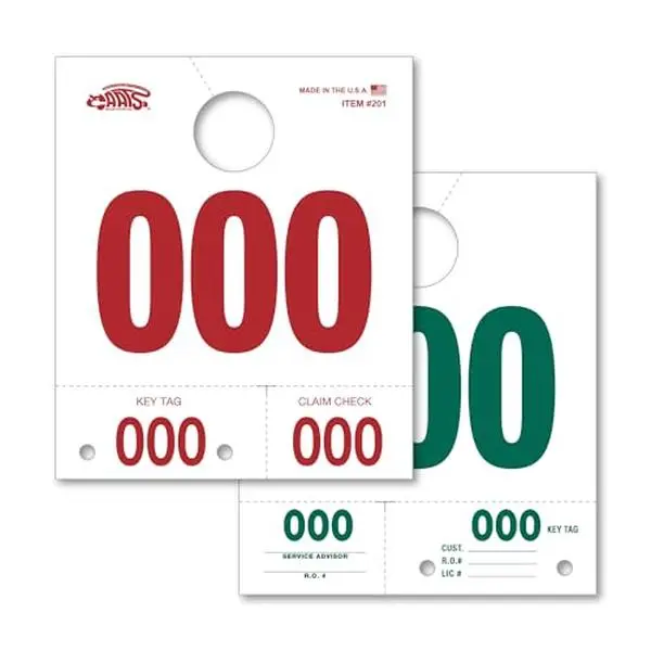 Service Dispatch Numbers White – Durable 3-Part Perforated Hang Tags for Vehicle Management, Claim Checks, Mirror Communication & Efficient Auto Service