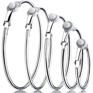 5 Pairs Silver Clip on Earrings Hoop Non Piercing Women Clip Earrings for Women, 5 Sizes