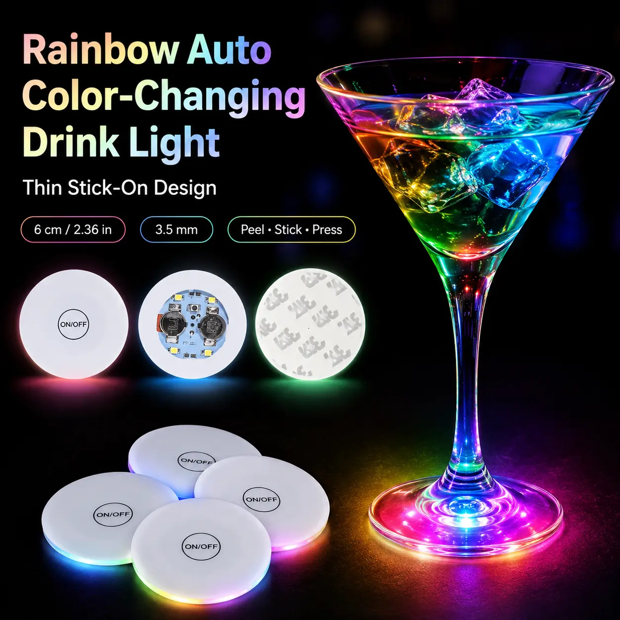 20/40 Pack Flashing LED Sticker Coasters, Glow Drink Lights for Cups & Bottles, Fun Party Supplies and Bar Accessories for Graduation Nights, Weddings & Holiday Events
