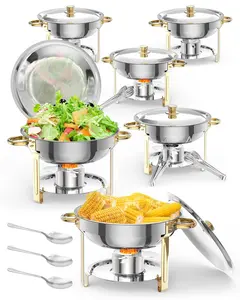 【GARVEE】6 Pack Chafing Dishes Buffet Set, Stainless Steel Round Chafing Dishs Set, Buffet Server Food Warmers With Spoon and Tweezers for Catering Party Weddings Picnics