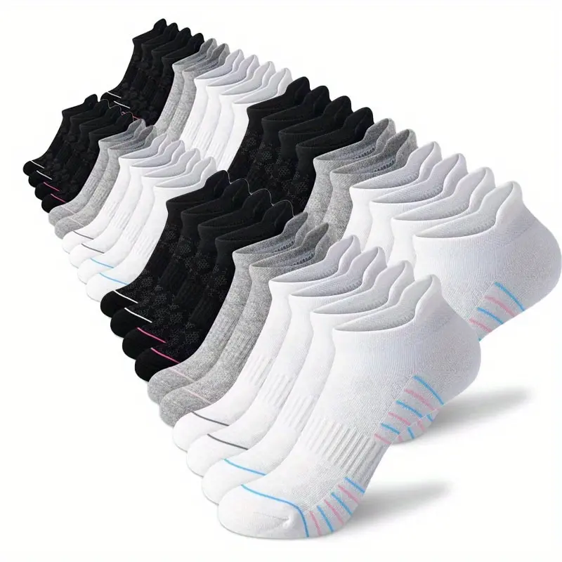 Unisex Low-Cut Athletic Socks, 10/20/30 Pairs Solid Color Polyester Sportswear, Breathable with Reinforced Heels for Running & Casual Wear, Activewear, Basic, Tube, Neutral Unisex, Socks For Women, 10 Pairs, Running Socks