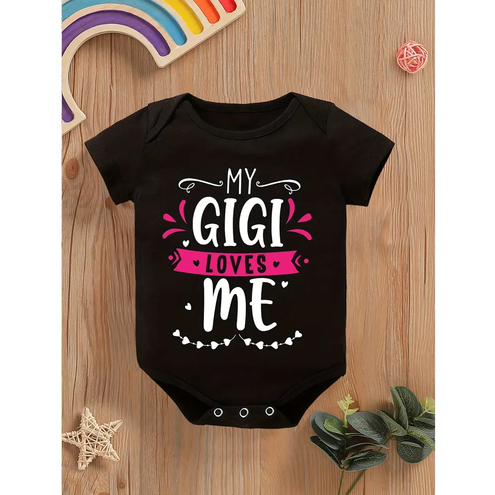"My GIGI Loves Me" printed newborn jumpsuit - Cute short-sleeved jumpsuit, polyester, summer wear, triangular jumpsuit, crawl, perfect for outdoor