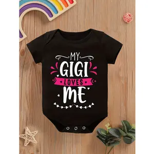 "My GIGI Loves Me" printed newborn jumpsuit - Cute short-sleeved jumpsuit, polyester, summer wear, triangular jumpsuit, crawl, perfect for outdoor