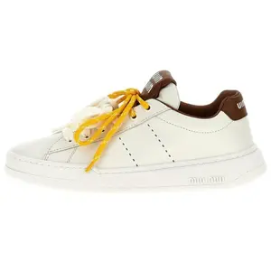 MIU MIU Women's White Low-Top Lace-Up Sneakers with Two-Tone Rope and Embroidered Logo Trending Shoes, House White Official Shoes to Get / Maison Mihara