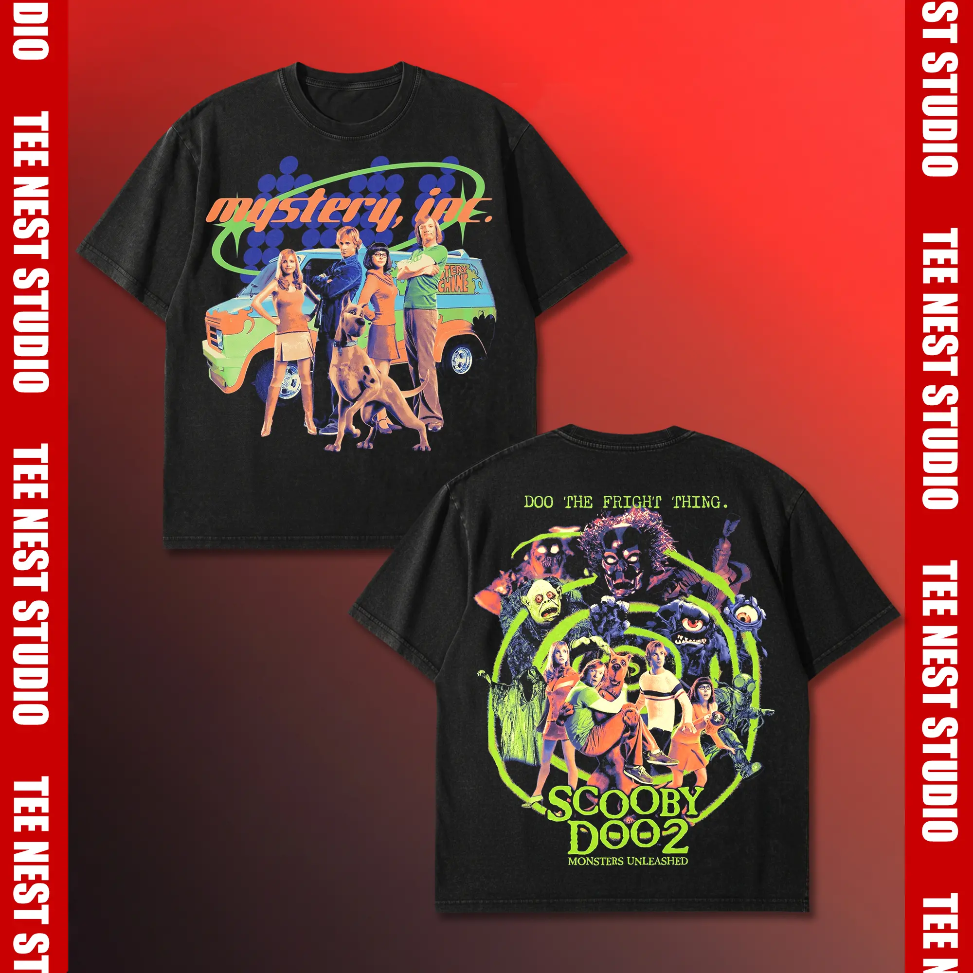 Scooby Doo 2 Monsters Unleashed Graphic Shirt, Mystery Inc Live Action Gang T-Shirt, Doo The Fright Thing Vintage Wash Tee, 2000s Movie Nostalgia Fan Gift, Mystery Machine Y2K Cinema Streetwear
