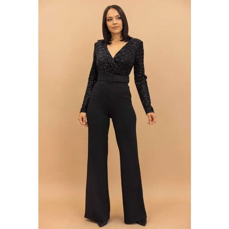 Black Velvet Sequin Top Jumpsuit
