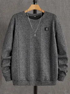Men's Vintage Classic Knit Jacquard Crew Neck Sweatshirt, Long Sleeve, Medium Length, Casual Sporty Style, Spring & Fall Fashion, Knitwear, Menswear