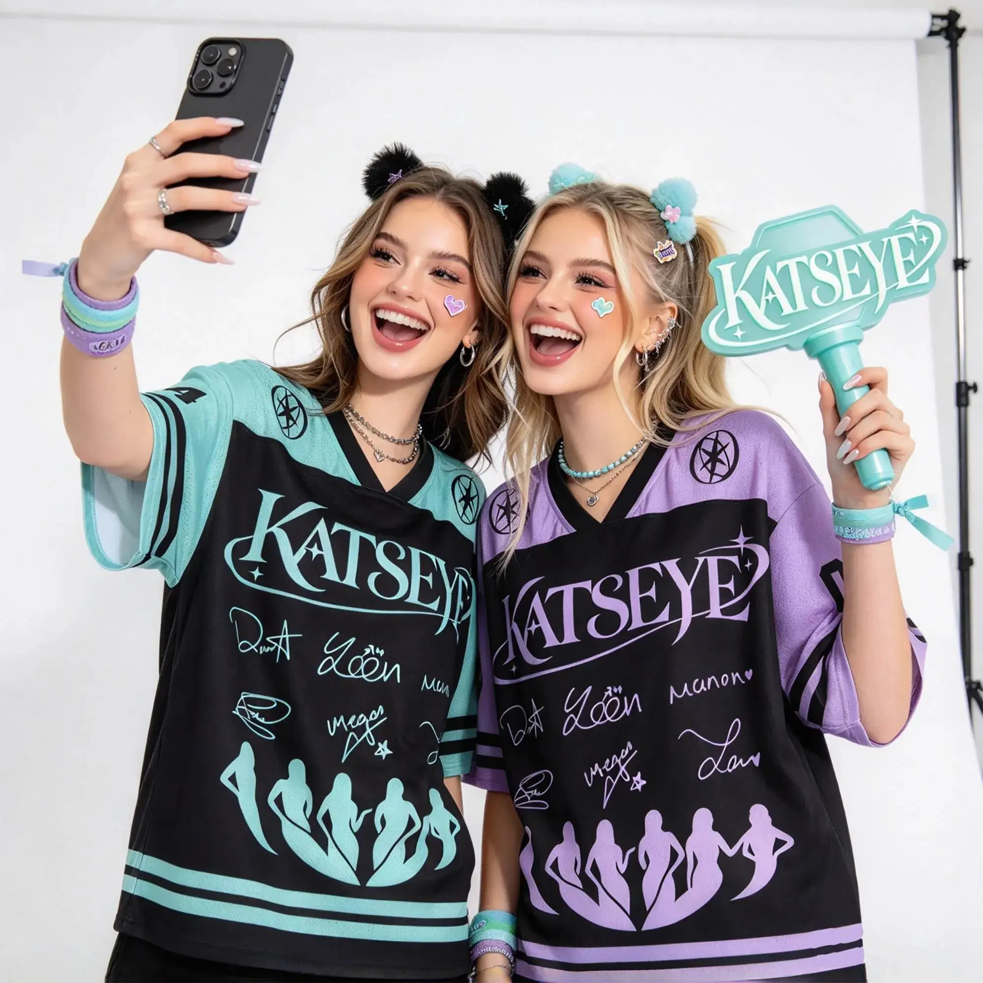 KATSEYE Custom Name Number Purple Jersey Shirt - Y2K Oversized Football Tee, Soft Breathable Mesh V-Neck Tour Merchandise for Women & Men, Cute K-Pop Concert Outfit for Summer & Daily Wear