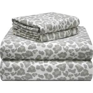 180 GSM Velvet Feel Luxury 100% Cotton Printed Flannel Sheet Set, Twin, Leopard - Warm & Cozy - Pre-Shrunk -Deep Pockets - Elastic All Around-Comfy Brushed -
