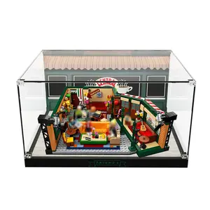 Acrylic Display Case for LEGO Ideas 21319 Central Perk, Customized Decorative Box for The Friends Block Model, Clear Acrylic Plate with Base & HD Painted Background- Case ONLY, Model NOT Included