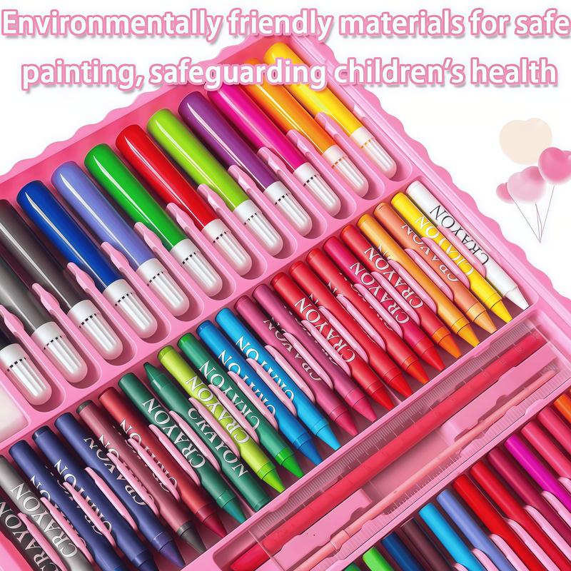 208 PCS Art Supplies, Drawing Art Kit for Kids, Art Set with Double Sided Trifold Easel, Oil Pastels, Crayons, Colored Pencils, Watercolor Pens Gift for Girls and Boys, Pink