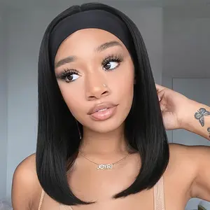 Headband Wig for Women Black Straight Synthetic Headband Wig Glueless Heat Resistant Natutal Looking for Daily Party Use(16 inch)