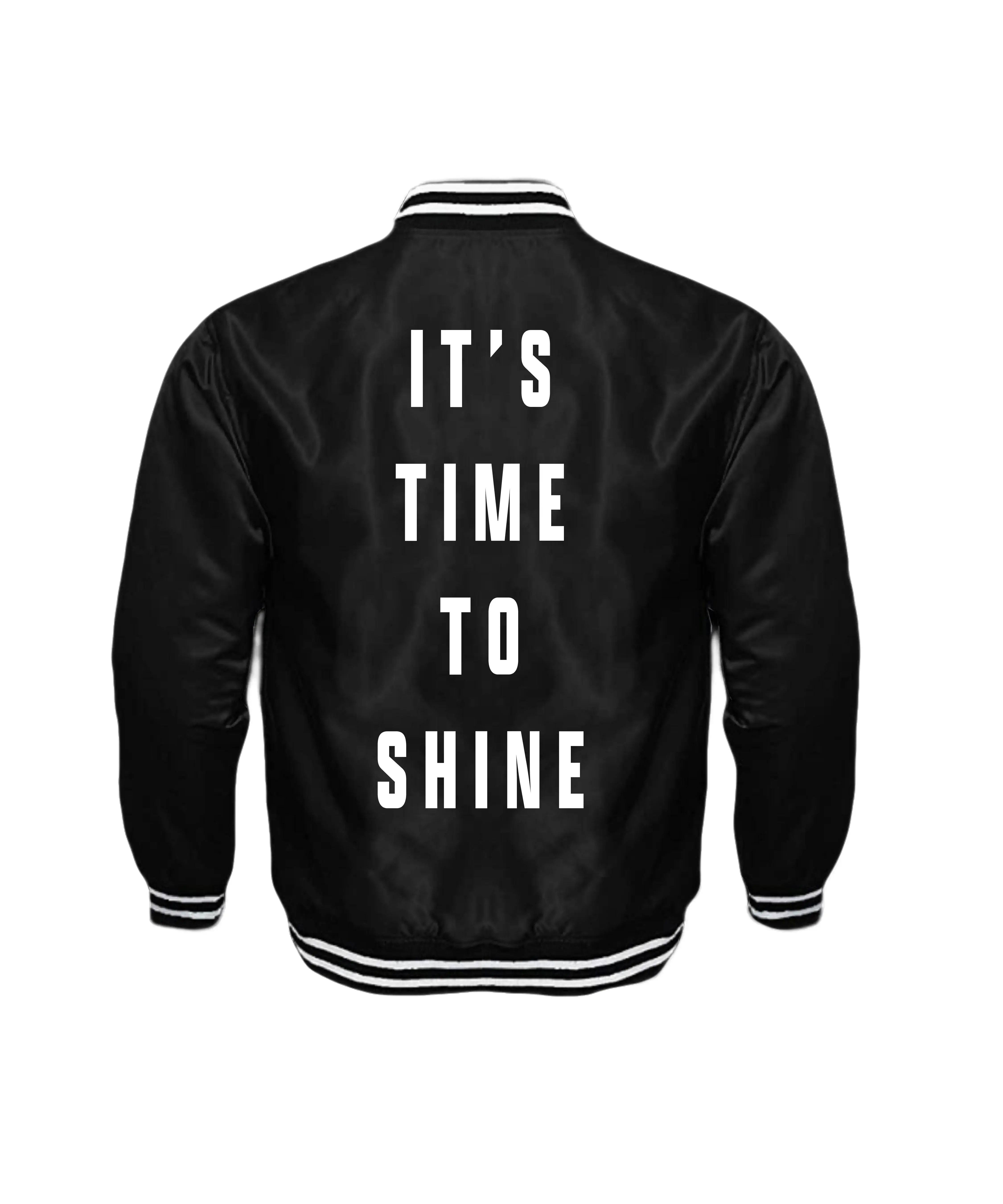 It is Time To Shine Unisex Satin Baseball Jacket Striped Trim