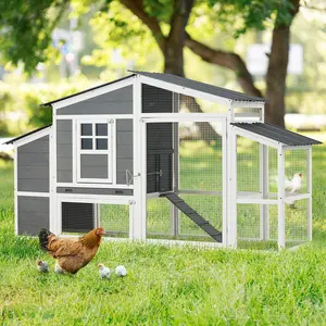 Large Chicken Coop 81" Wooden Chicken Coop with PVC Waterproof Roof, Built-in Perches, Removable Tray & Nesting Boxes, Outdoor Poultry Cage