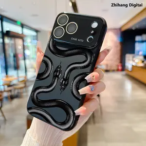 Black Snake Pattern premium Phone Case for iPhone 17 Pro Max Air 16 15 14 13 12 Dopamine Ins Style Solid Color Phone Case camera lens protective film Phone Case Shockproof and drop-proof military-grade protective Case