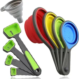 Measuring Cups and Spoons set, Collapsible Measuring Cups, 8 piece Measuring Tool Engraved Metric/US Markings for Liquid & Dry Measuring, Space Saving, BPA Free Silicone, Colorful