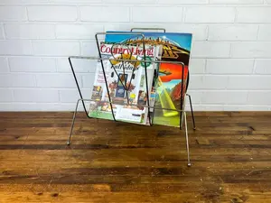 Vintage Gold Metal Magazine Rack or Record Holder Atomic Style Decor LP Display Gold Retro Living Room Decor