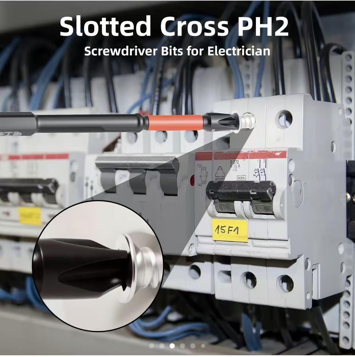 Impact Screwdriver Bit Set, Suitable for Electricians, S2 Steel Material, 65mm & 110mm Length, 1/4 Inch Hex Shank Magnetic Phillips Screwdriver Bits, for Circuit Breakers