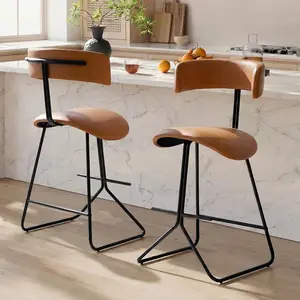 Bar Stools Set of 2, Modern Counter Height Bar Stools with Backrest & Footrest,Industrial Bar Chairs with PU Leather Cushion for Kitchen, Dining Room, Bar, Cafe