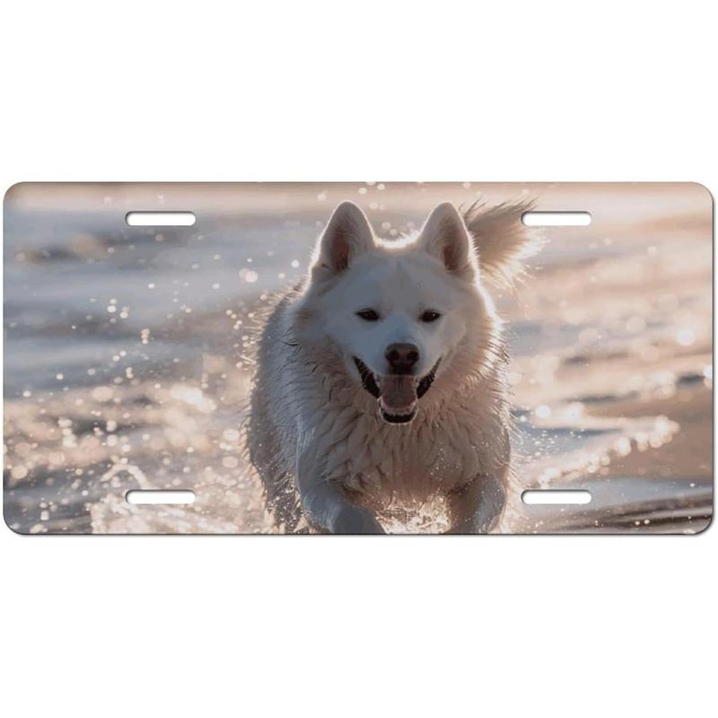 Running on The Beach Universal Aluminum License Plate Frames for Women - Personalized License Plate Cover with 4 Holes, Rustproof, 6x12 Inches
