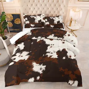 Vintage Cow Print Quilt Set, Soft Bedding Sets, Decorative Bedding Set, Includes 1 Bed Quilt and 1 or 2 Pillowcases Without Pillows, Soft and Comfortable