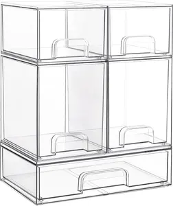 Vtopmart Stackable Storage Drawers Set of 5, Clear Plastic Organizer Bins for Baby Bottle, Beauty Supplies Storage, Ideal for Kichen Countertop, Vanity, Bathroom, Cabinet, Pantry Organization