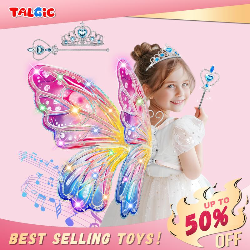 Light Up Fairy Wings for Girls - LED Butterfly Wings with Music for Kids Aged 3 4 5 6 7+ Costume, Birthday Christmas Party Costume Princess Toys for Girls