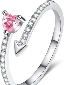 Dainty Heart Rings Adjustable with Cubic Zirconia for Women Fashion Jewelry Gifts Open Stacking Finger Ring Friendship Promise Valentine Birthday Christmas Gifts for Her