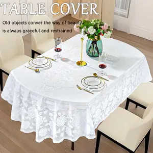 Happy shining life Oval Plastic Tablecloth Gilded Wrinkle Free Picnic Holiday Party Decor