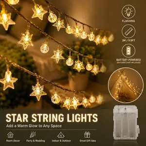 2-Pack 118in 20 LED Star String Lights, Battery-Powered Waterproof Fairy Lights, Ambient Hanging Decor for Room Decor, Kids Room Party Supplies, Ambient Led Lighting Hanging Decor