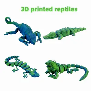 4pcs 3D Printed Reptile Toy Set, Lizard Crocodile Gecko Chameleon with Moveable Joints, Perfect for Home Decor and Holiday Party Decorations