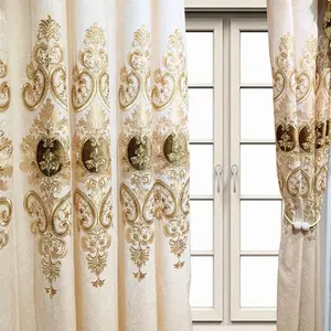 Embroidered Floral Pattern Curtain, 2 Counts Thermally Insulated Blackout Curtain, Elegant Window Curtain for Home Living Room Bedroom Decor