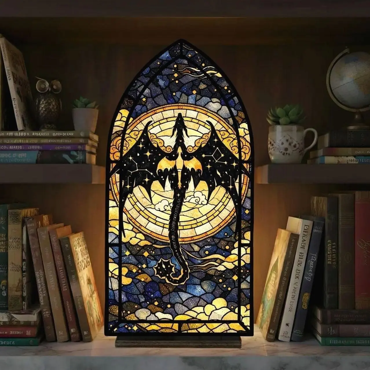 Fourth Wing Inspired Violet Stained Glass Tea Light Lamp Book Nook - Mixed Materials, Multi-Size Window Lamp, Cozy Reading Light, Book Lovers' Home Decor Gift