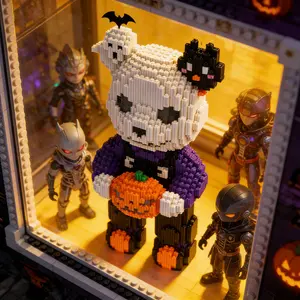 Halloween Pumpkin Skull Bear 3D Puzzle Toy Figure, 27.5cm/10.5inch, 2578 Pieces, Building Block Set, Home Decor, Party Decoration, DIY Gift
