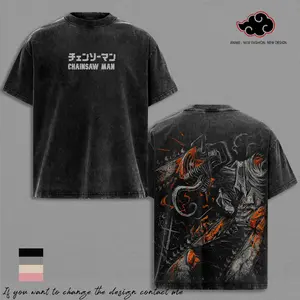 Denji -Chainsaw Man Devil  Hunter Pochita  Anime T-Shirt Vintage Acid Wash Oversized Graphic Tee Streetwear Gym Pump Gift