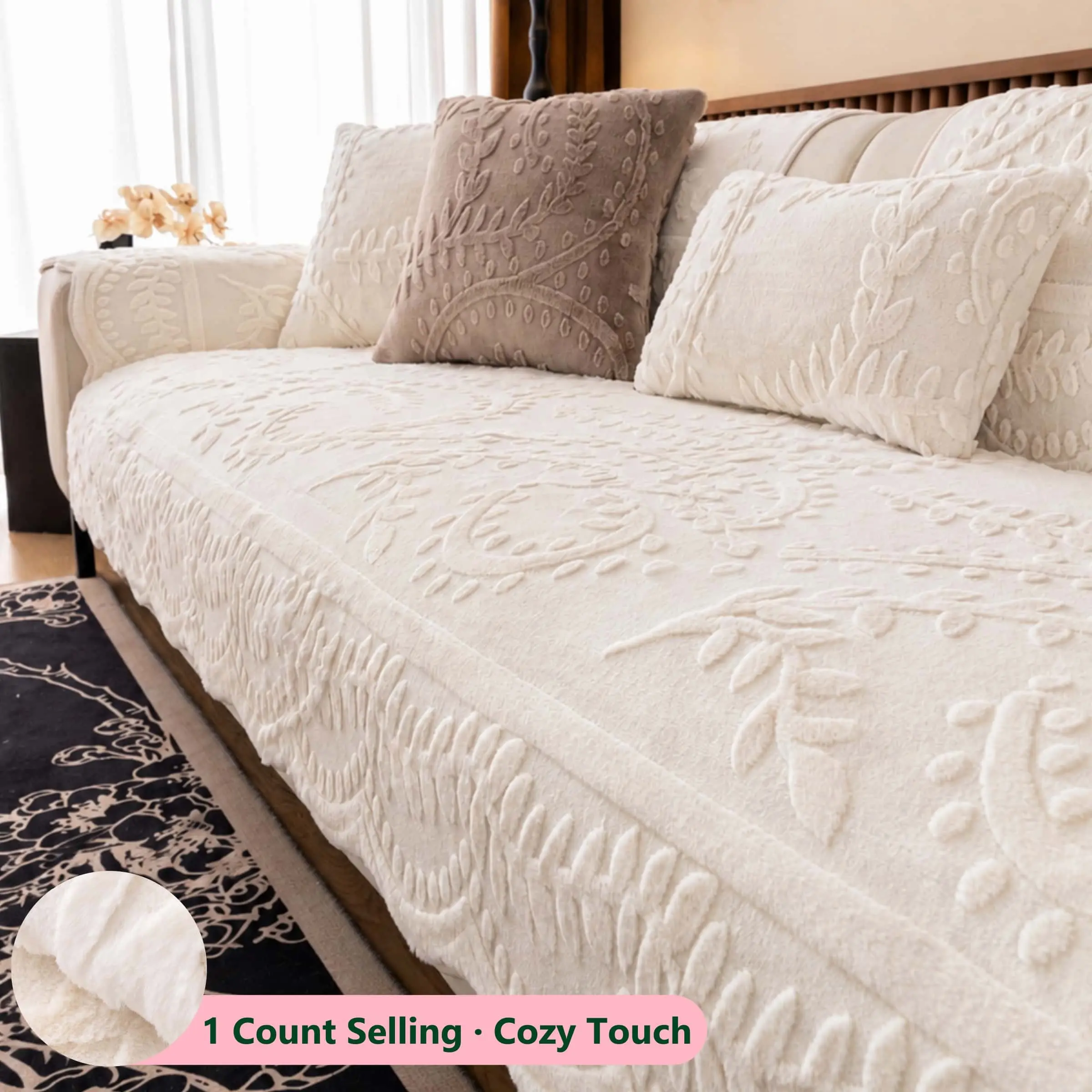Rabbit Fur Plush Sofa Cover, Non Slip Couch Cover Pet Friendly, Soft Cozy Skin Touch Sofa Pad with Grip Dots Backing, 1 Count L Shaped Couch Cover Protector for Sofa, 1/2/3/4 Seater, Bedroom Living Room Office