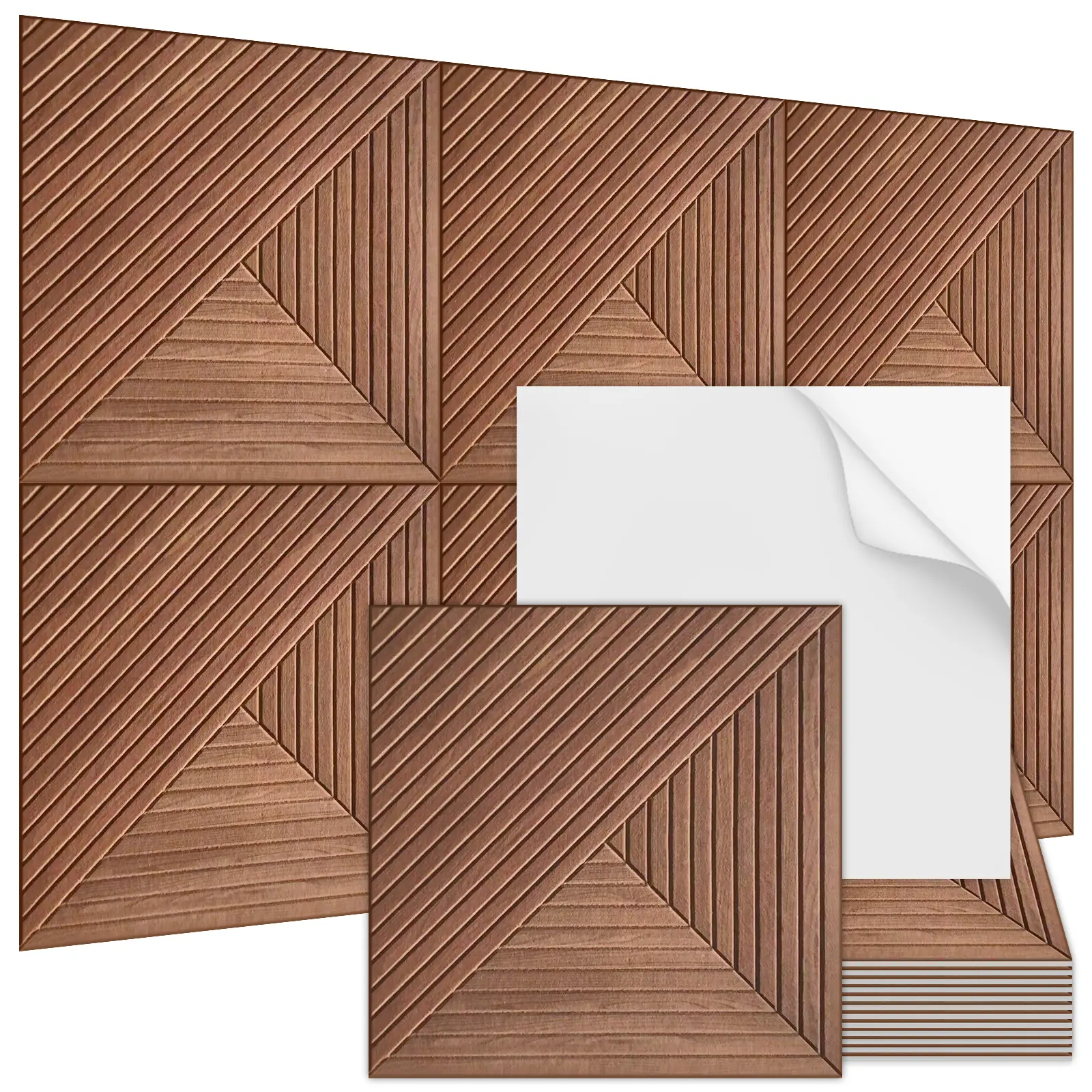 LOOYEE 12PCS Square Polyester Fiber Sound Panels, 23.6in x 23.6in Self-Adhesive Faux Wood Grain Indoor Home Sound Absorbing Wall Boards