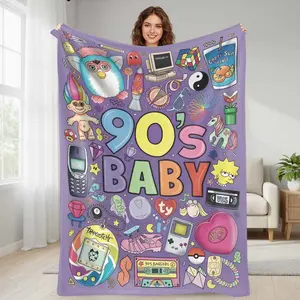 90s Nostalgia Pattern Flannel Blanket  Retro Cartoon Print with Vintage Toys Game Icons and Colorful Graphics  Soft Warm Cozy Throw for Bedroom Sofa Office Camping and Perfect Gift for Friends Family Collectors