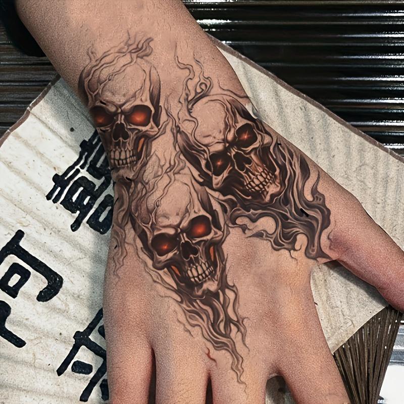 6 Temporary Stickers with 3 Items & 3 Random Designs Temporary Tattoo Stickers Featuring a Skull Design, with Realistic 3D Effects, Waterproof And Long-Lasting, Non-Toxic And Easy to Apply, Perfect for Halloween And Costume Parties