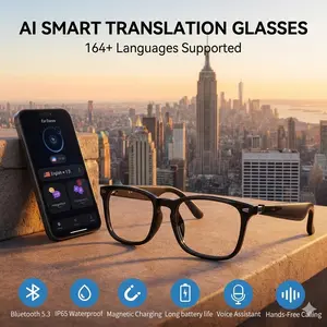 Smart AI Audio Glasses (164 Languages Supported) - Bluetooth 5.3 Wireless Headset with IP65 Waterproof, Long Battery Life, Voice Assistant & Magnetic Charging