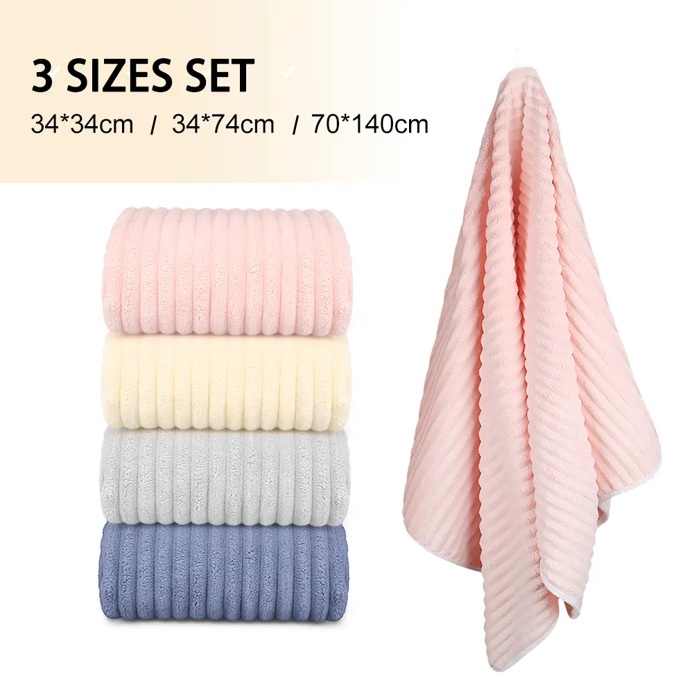3pcs Soft Bathroom Towels Set, 1 Bath Towels 70*140Cm, 1 Face Towels 34*74Cm, 1 Square Towels 34*34Cm, Quick-Drying, Fast-Absorbing, Lightweight, Absorbent Thickened Towels, for Home, Hotel And Spa Use, Outdoor Fitness, Camping Towel Set