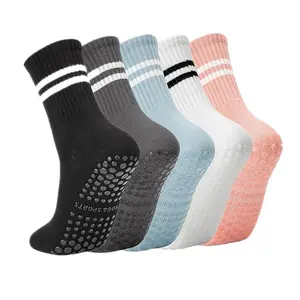 Pilates Socks with Grips for Women Yoga Non Slip Socks for Barre Hospital Workout Slipper Footies in Assorted Colors