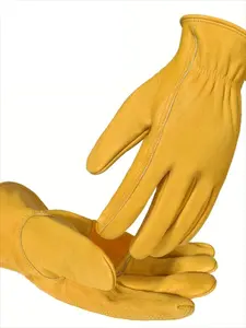 1 Pair Premium Cowhide Leather Work Gloves, Breathable & Flexible Work Gloves for Men Women, Wear Resistant for Driving, Gardening and Construction