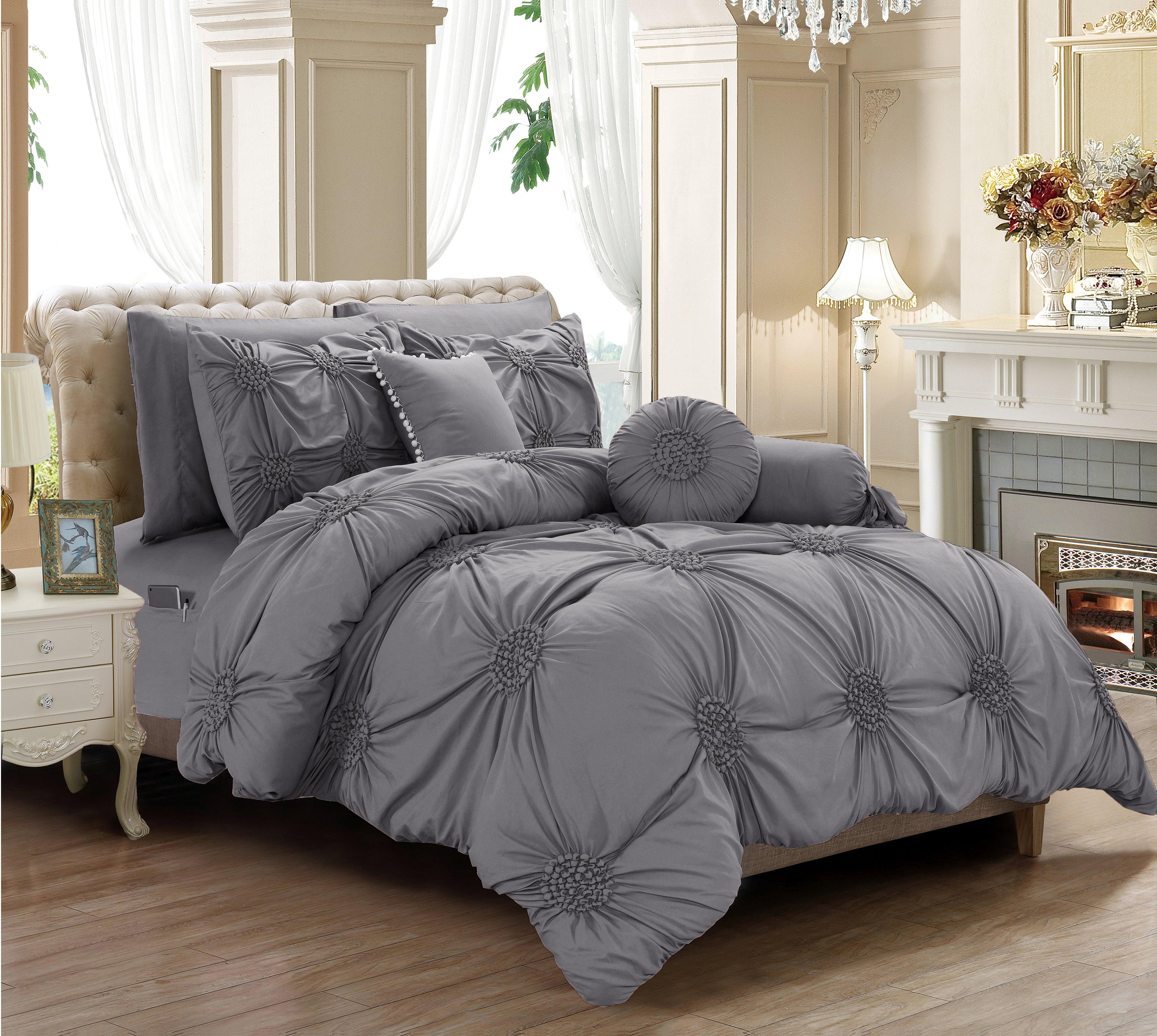 Elegant Comfort 10-Piece Sunflower Comforter Set – Bed in a Bag with 4-Piece Sheet Set & Smart Storage Pockets