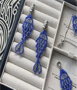 Blue Beaded Fish Earrings, Handmade Boho Ocean Jewelry, Summer Beach Style