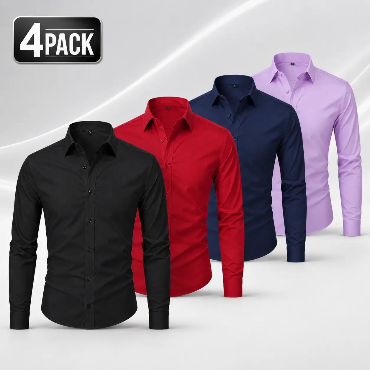 Men’s 4-Pack Long Sleeve Dress Shirts – Classic Button-Down Shirts for Business, Office & Casual Wear