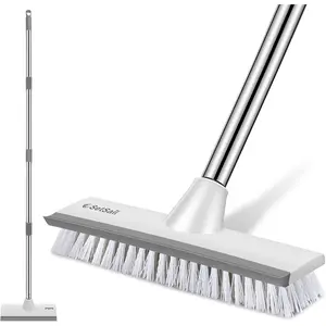 Floor Scrub Brush with 51-Inch Long Adjustable Handle 2 in 1 Scrape Brush Stiff Bristle Floor Scrubber for Cleaning Shower Bathroom Garage Kitchen Wall Deck Tub Tile
